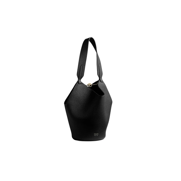 Khaite Mini Lotus Tote in Black Pebbled Leather