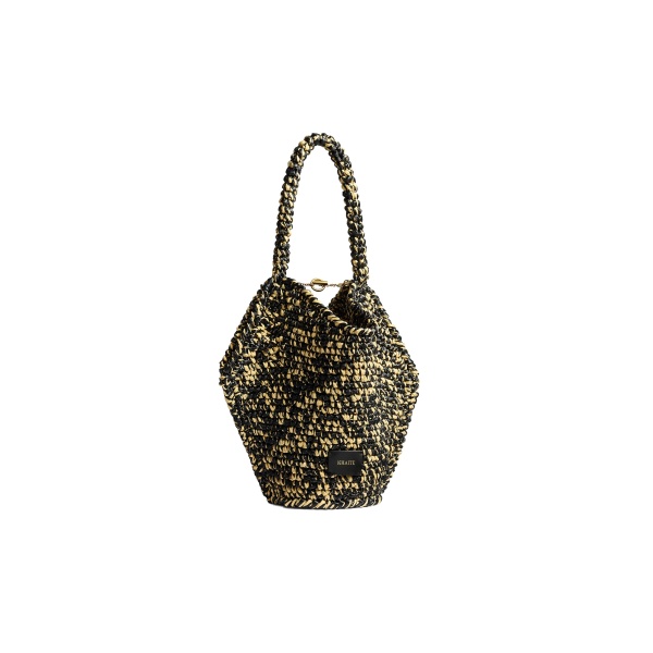 Khaite Mini Lotus Tote in Black and White Raffia