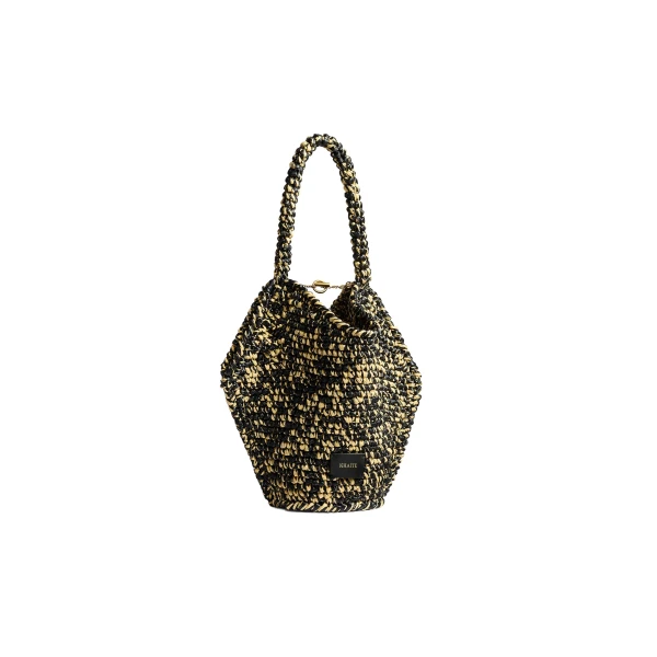 Khaite Mini Lotus Tote in Black and White Raffia