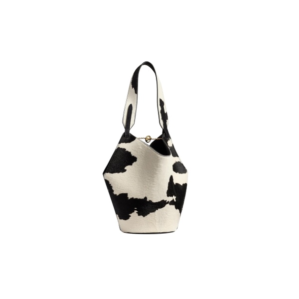Khaite Mini Lotus Tote in Cow Print Haircalf/Black Suede