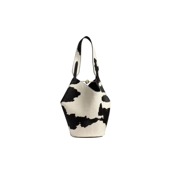 Khaite Mini Lotus Tote in Cow Print Haircalf/Black Suede