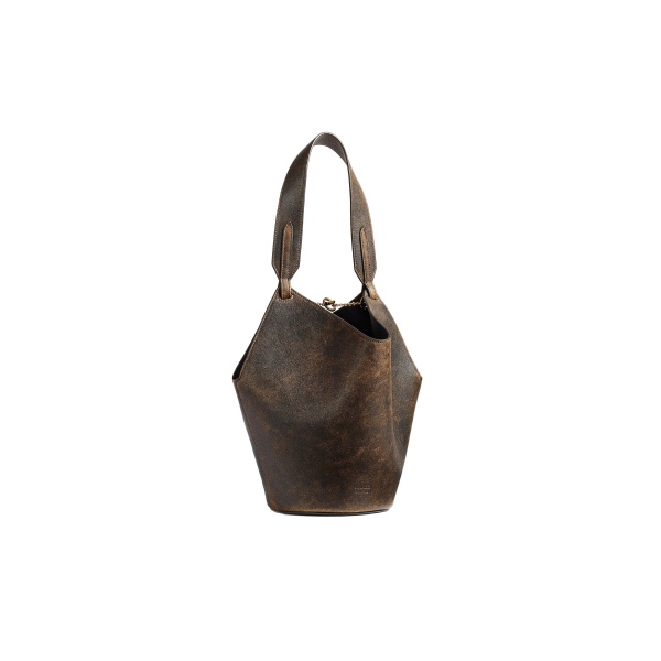 Khaite Mini Lotus Tote in Natural and Black Distressed Leather