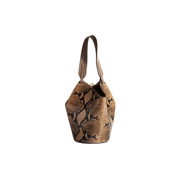 Khaite Mini Lotus Tote in Python-Embossed Taupe and Morning Dove