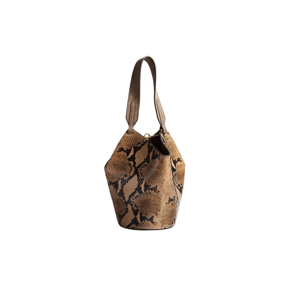 Khaite Mini Lotus Tote in Python-Embossed Taupe and Morning Dove