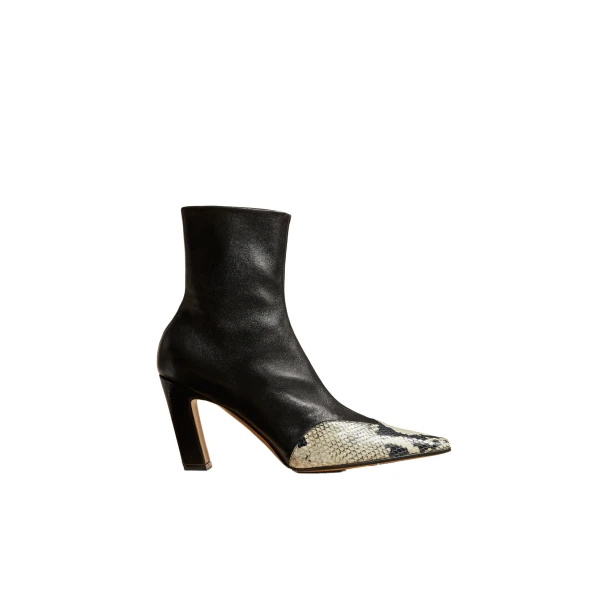 Khaite Nevada Stretch High Boot in Black with Python-Embossed Leather