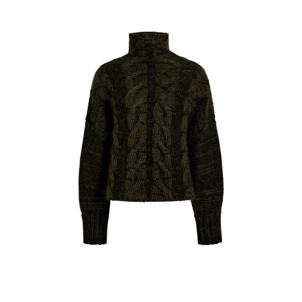 Khaite Nico Sweater in Black and Olive Multi | Knitwear | Coveti