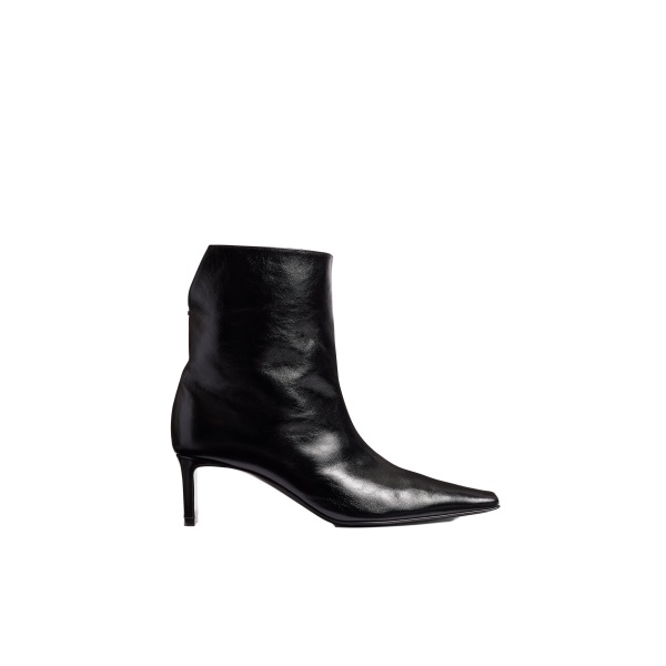 Khaite Ona Ankle Boot in Black Glazed Leather
