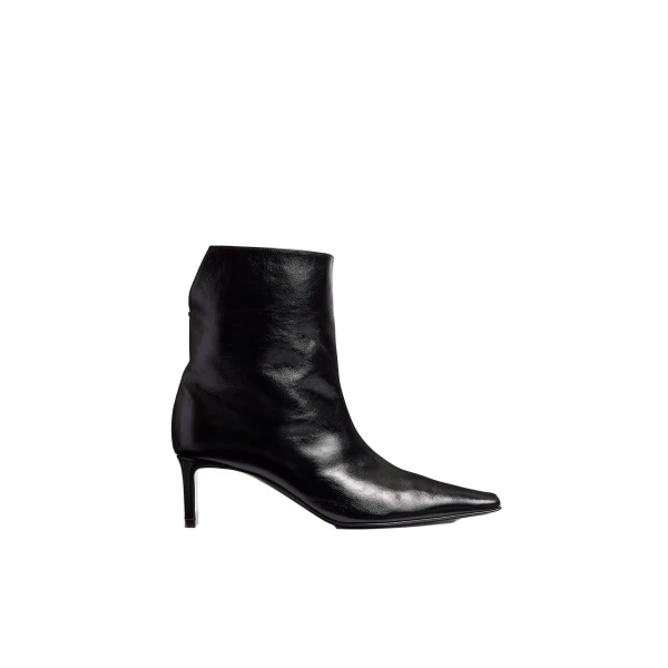 Khaite Ona Ankle Boot in Black Glazed Leather