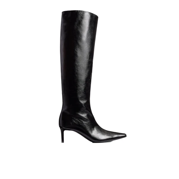 Khaite Ona Knee-High Boot in Black Glazed Leather