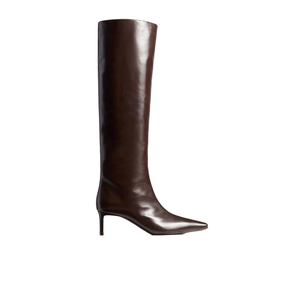 Khaite Ona Knee-High Boot in Chocolate Glazed Leather