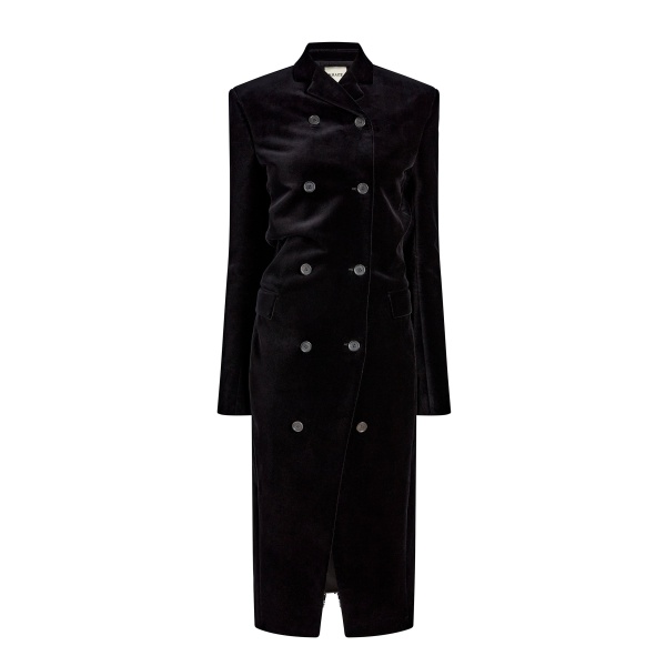 Khaite Rolon Coat in Black Velvet | Coats | Coveti