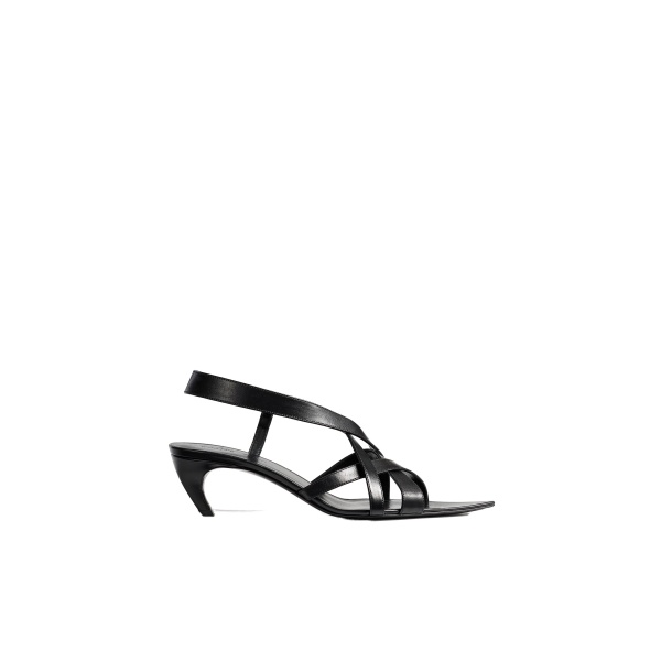 Khaite Sadie Kitten Heel Sandal in Black Glazed Leather