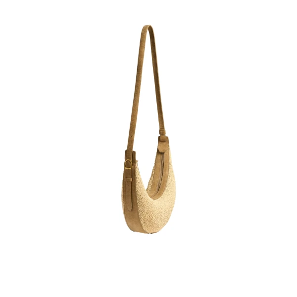 Khaite Small Augustina Crossbody Bag in Wheat Suede and Natural Raffia