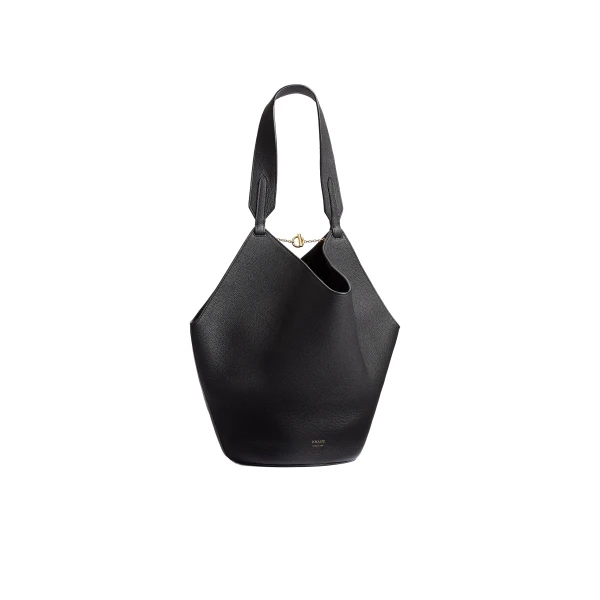 Small Lotus Tote in Black Pebbled Leather