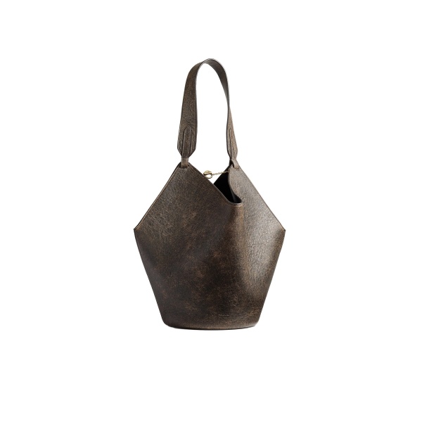 Khaite Small Lotus Tote in Natural and Black Distressed Leather