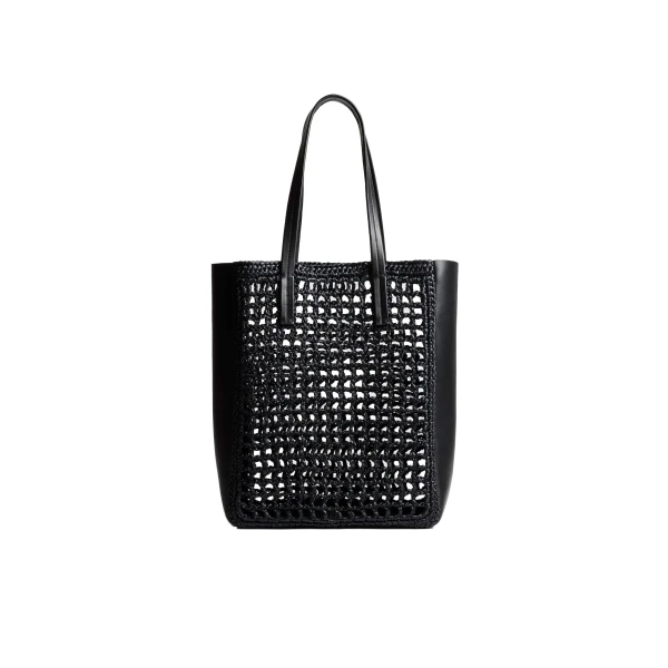 Khaite Small Zoe Tote in Black Raffia with Black Leather
