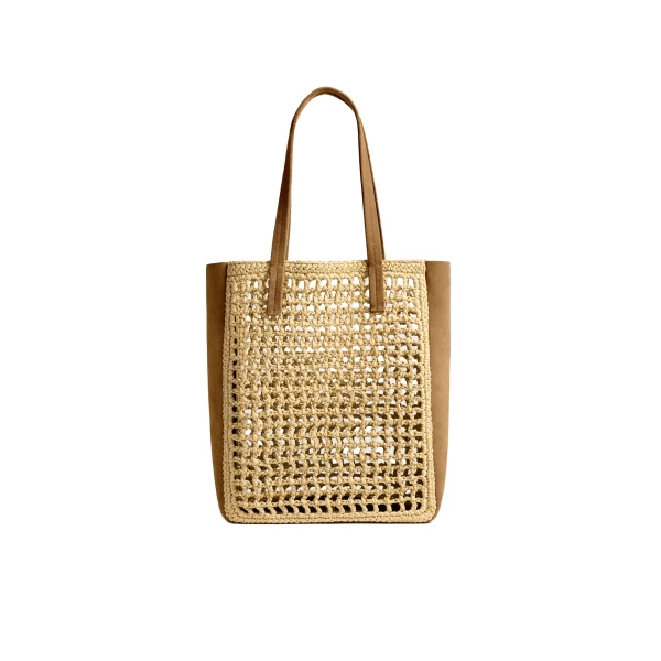 Khaite Small Zoe Tote in Natural Raffia with Mud Suede