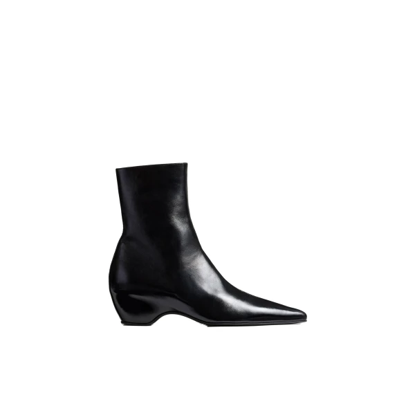 Khaite Sybil Ankle Boot in Black Glazed Leather