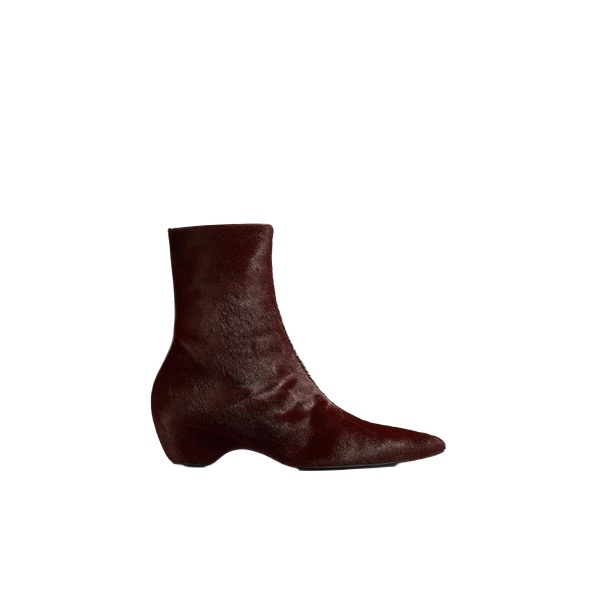 Khaite Sybil Ankle Boot in Rouge Noir Haircalf