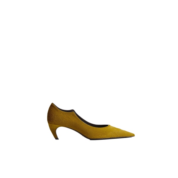 Khaite Valerie Low Pump in Golden Olive Haircalf