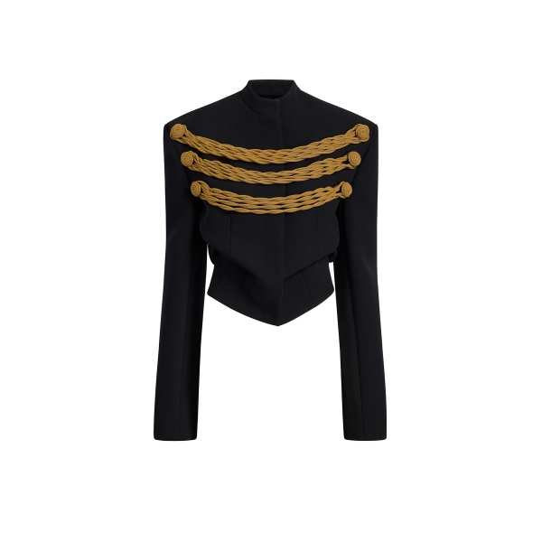 Khaite York Jacket With Cord Embroidery in Black and Gold | Jackets | Coveti