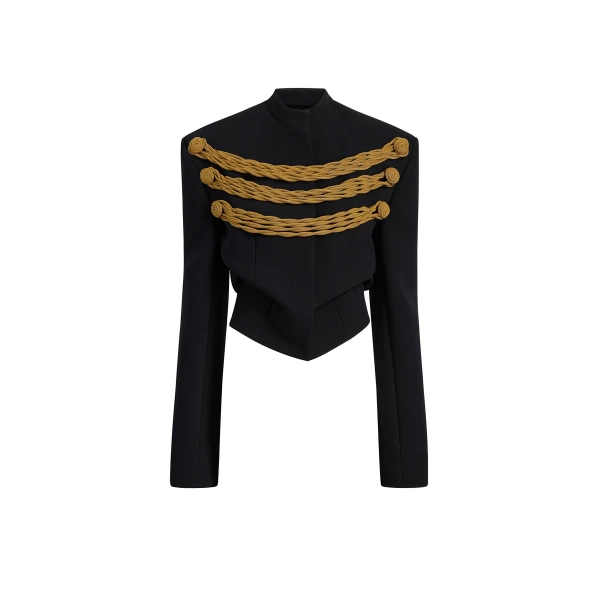 Khaite York Jacket With Cord Embroidery in Black and Gold | Jackets | Coveti