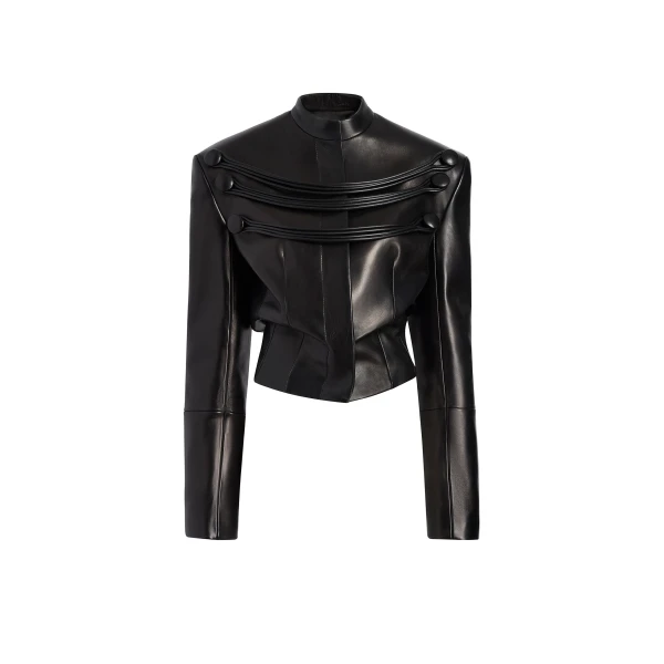 Khaite York Jacket with Cord Embroidery in Black Leather | Jackets | Coveti