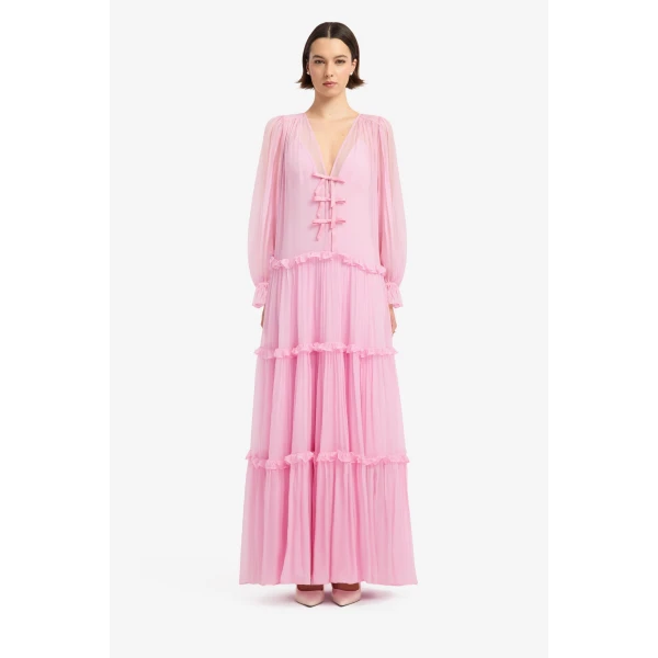 Leo Lin Teresa Bow Tiered Maxi Dress in Pink view 2