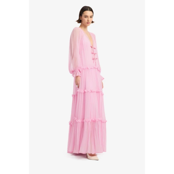 Leo Lin Teresa Bow Tiered Maxi Dress in Pink view 4