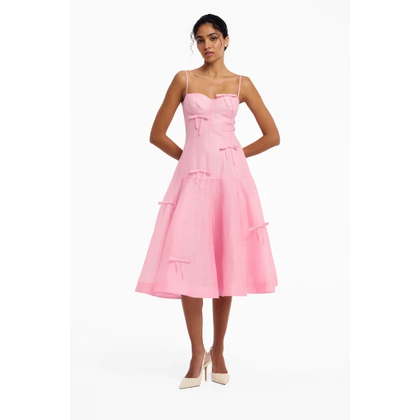 Leo Lin Marisol Bow Midi Dress in Pink view 3