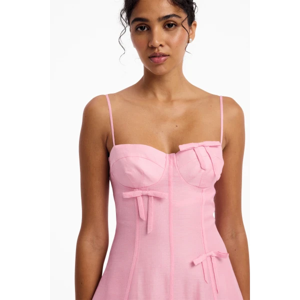 Leo Lin Marisol Bow Midi Dress in Pink view 6