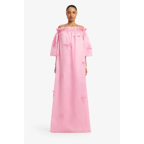 Leo Lin Liana Bow Off Shoulder Maxi Dress in Pink view 2