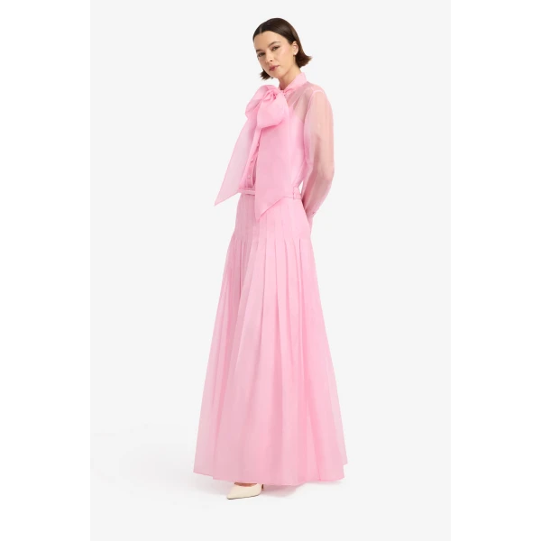 Leo Lin Dressage Silk Organza Tie Blouse in Pink view 4