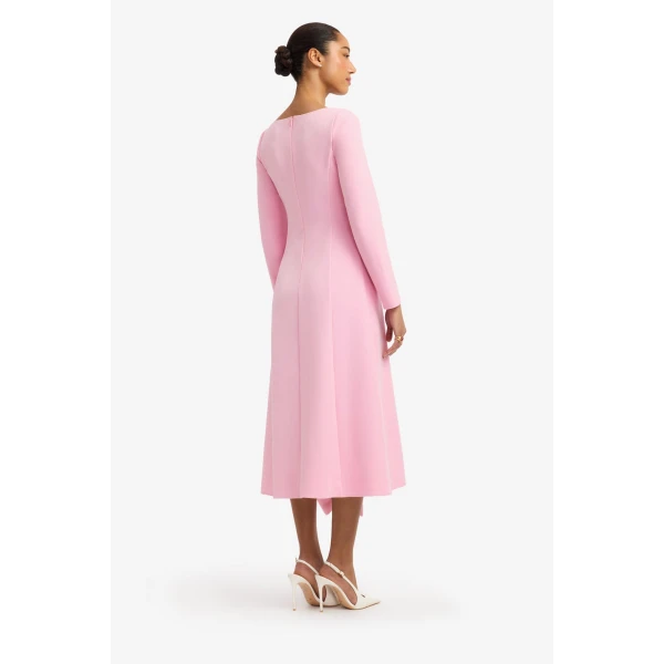 Leo Lin Erika Twist Bodice Bow Midi Dress in Pink view 5