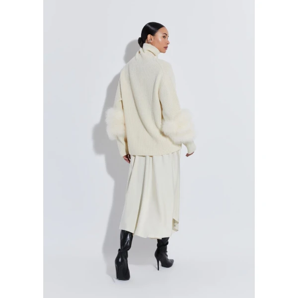 airy cashmere silk turtleneck with marabou feathers
