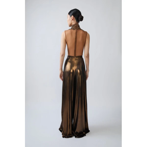 coated jersey wide leg pant