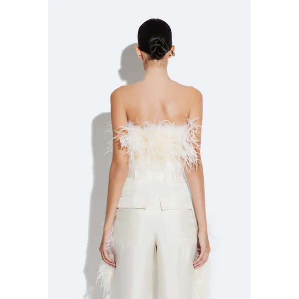 compact viscose tube top with feathers