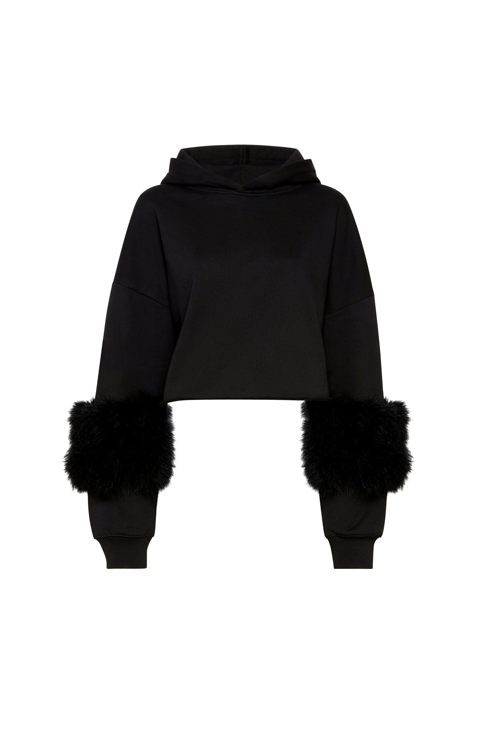 Cotton Sweatshirt With Marabou Feathers in Black