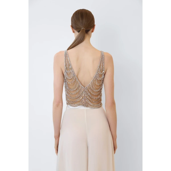 draped crystal embroidery v neck tank