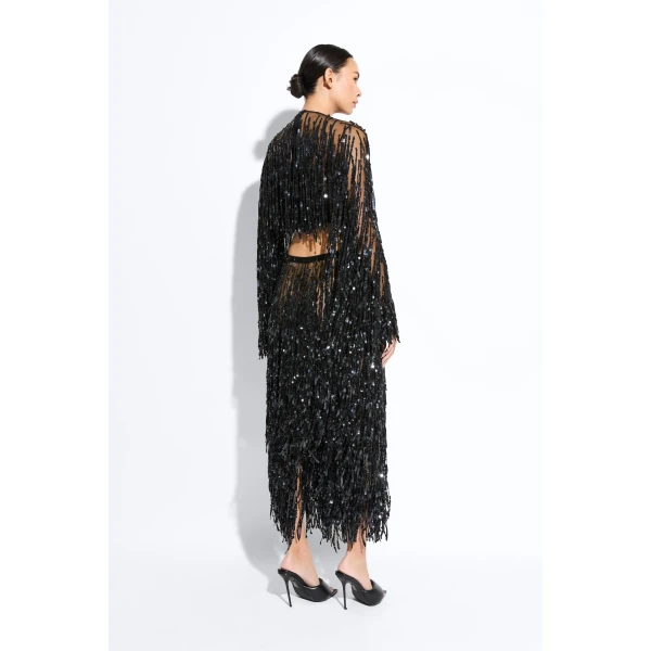 fringe sequin pencil skirt