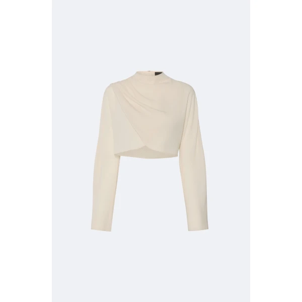 Georgette Draped Neck Dolman Top in Ecru