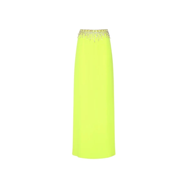 Georgette Maxi Skirt With Embroidery in Lime
