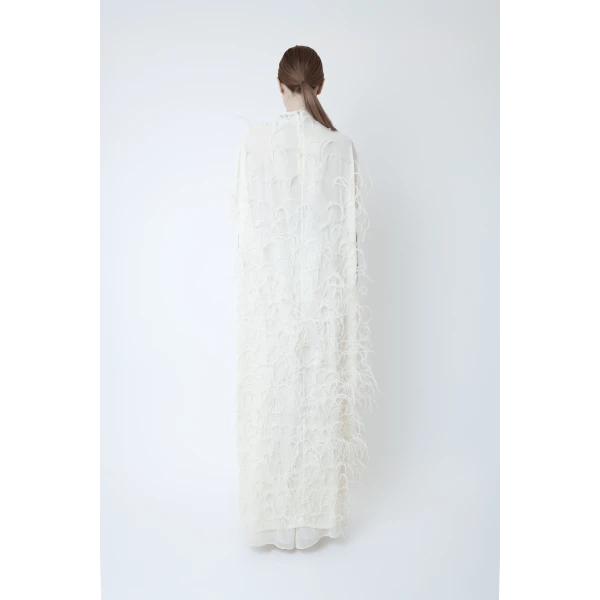 georgette mock neck maxi top with feathers