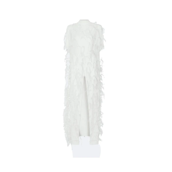 Georgette Mock Neck Maxi Top With Feathers in Cream