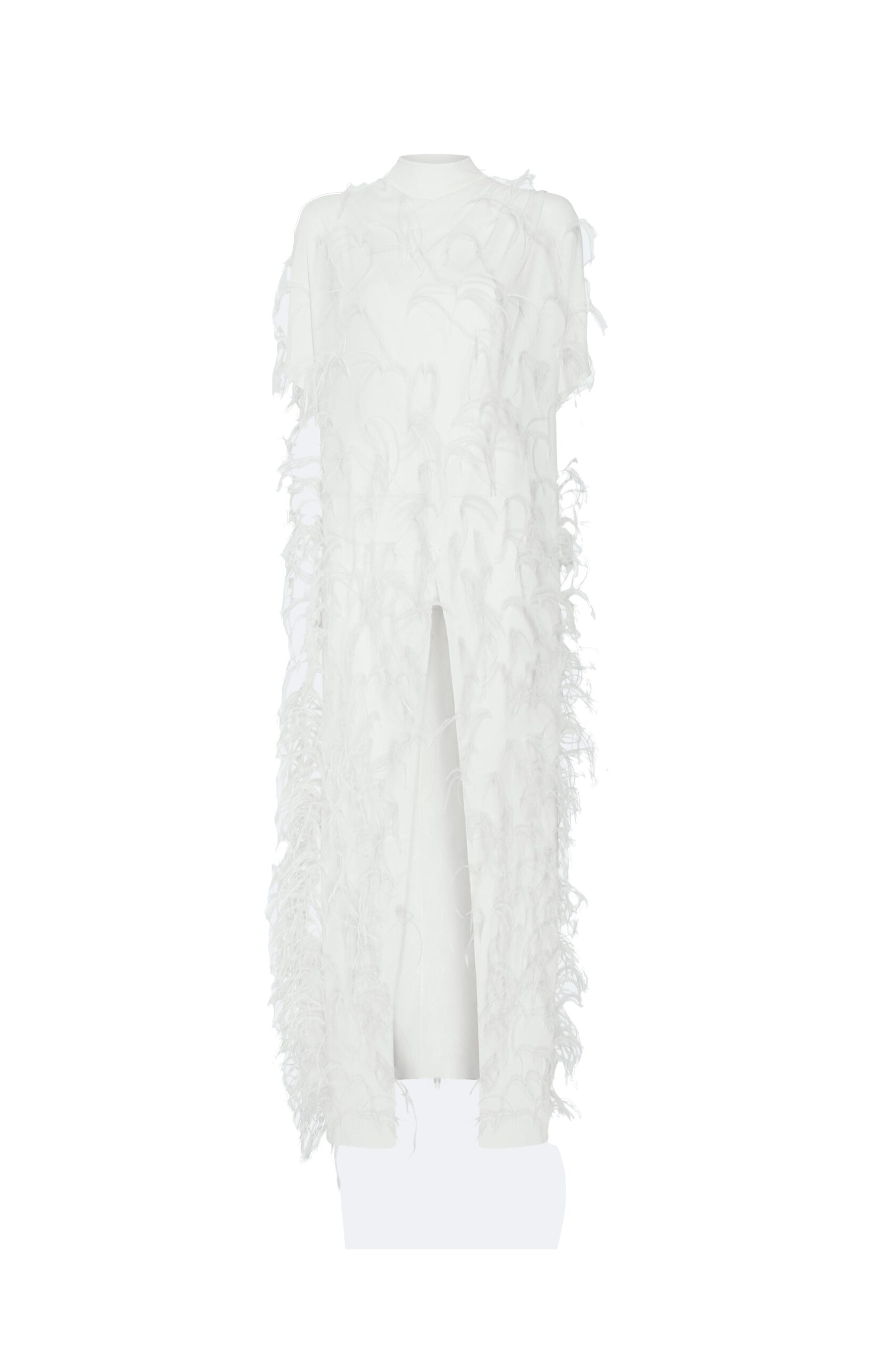 Georgette Mock Neck Maxi Top With Feathers in Cream