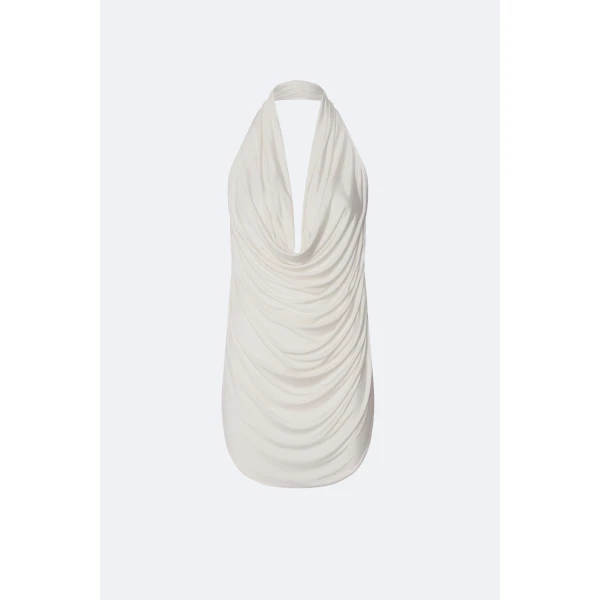 Jersey Draped Cowl Neck Top in Cream