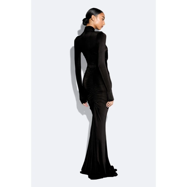 jersey halter ruched gown