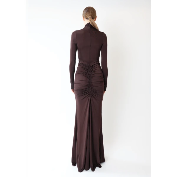 jersey halter ruched gown