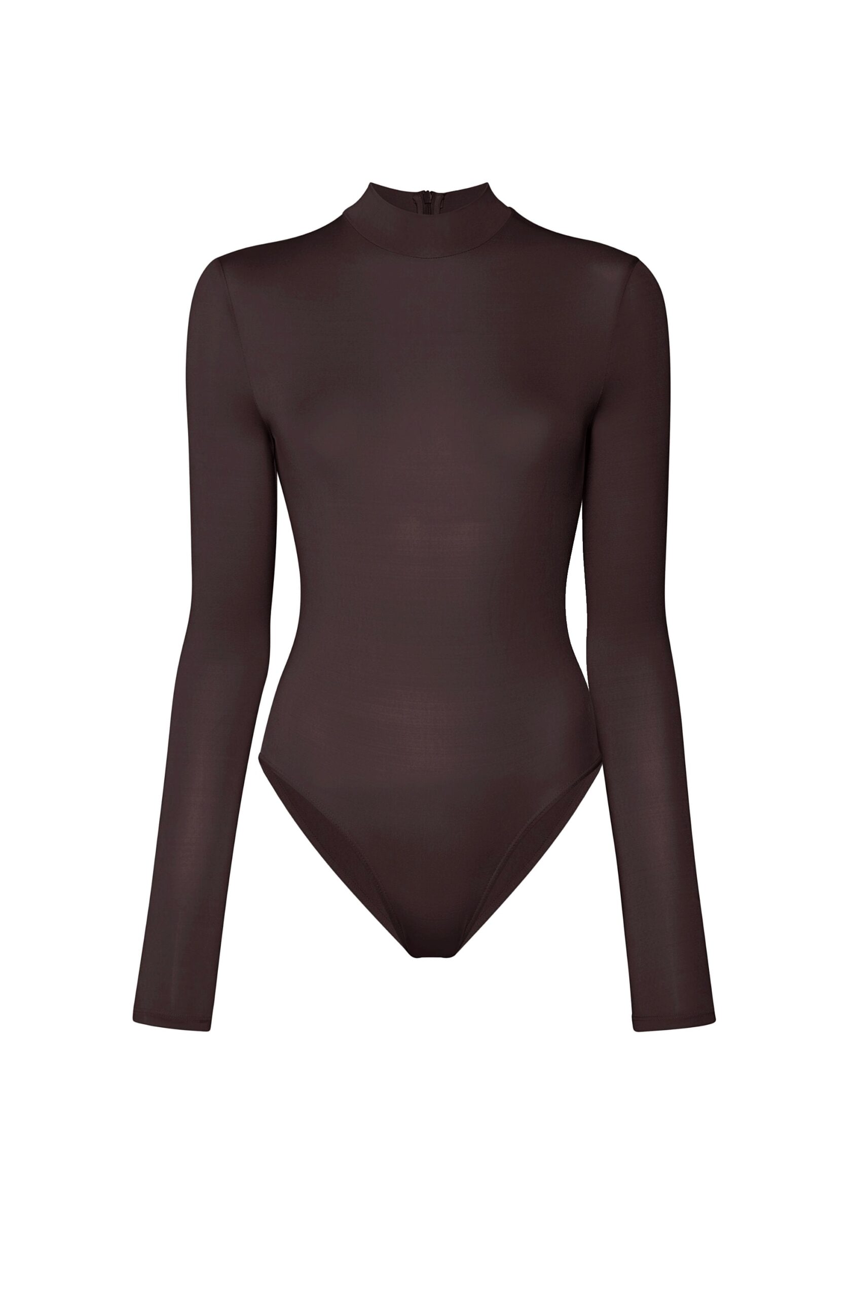 Jersey Mock Neck Bodysuit in Dark Brown