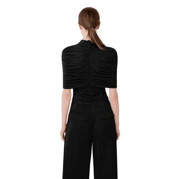 jersey mock neck ruched top
